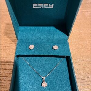 Effy Sterling Silver Diamond Cluster Pendant and Earring Set